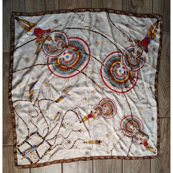 Pineda Covalin Silk Scarf Rolled Edge, Mexican Indigenous Acrobat Art to Wear - Picture 6 of 6